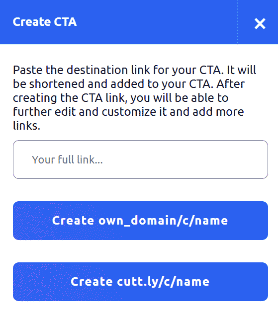 Cuttly - Create CTA panel