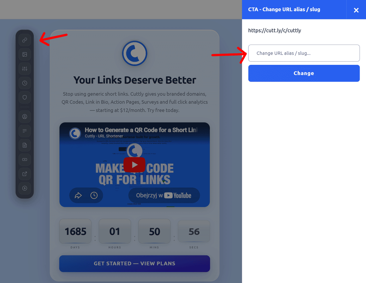 Cuttly - Change Action Page alias