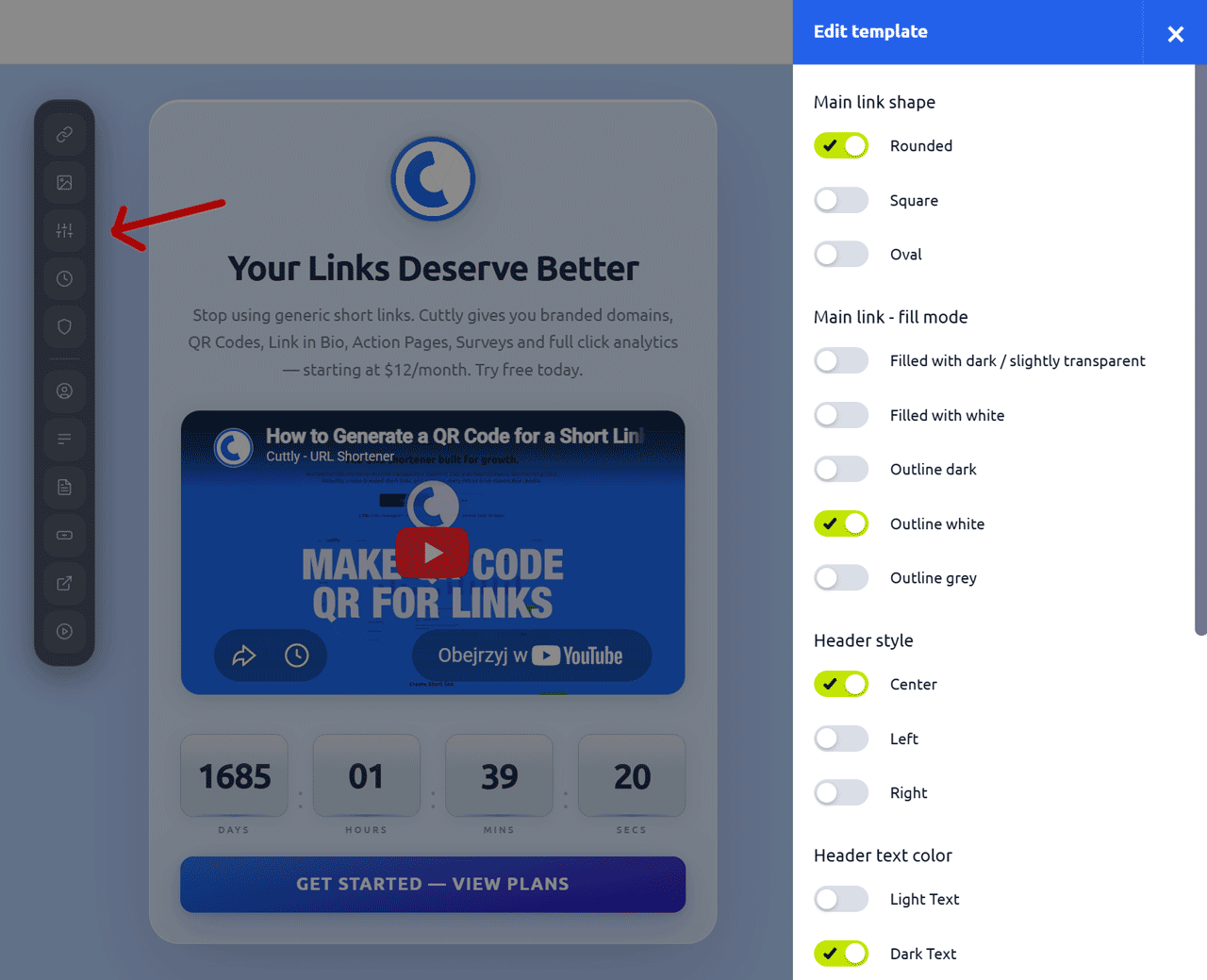Cuttly - Action Page edit template