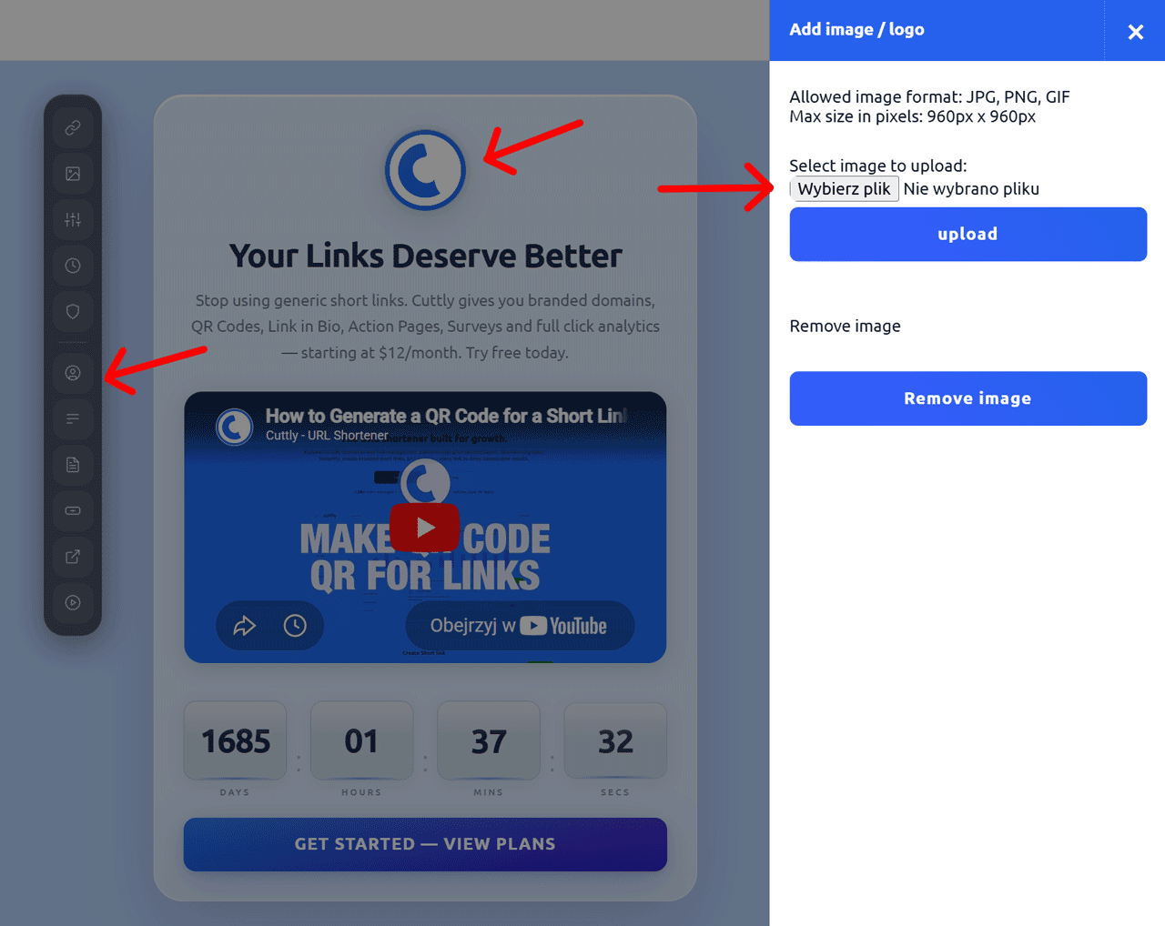 Cuttly - Add image logo to Action Page