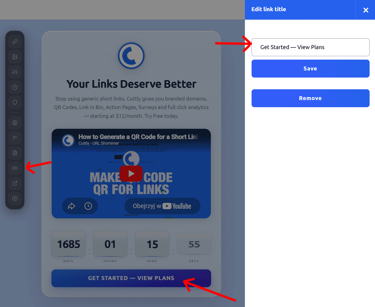 Cuttly - CTA button on Action Page