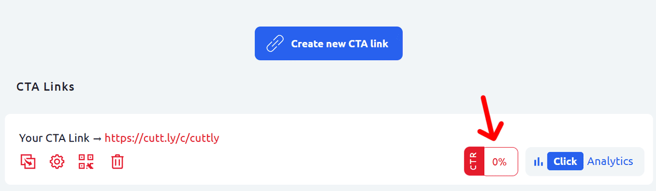 Cuttly - Action Pages list with CTR column
