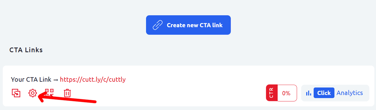 Cuttly - Action Pages list with edit icon highlighted