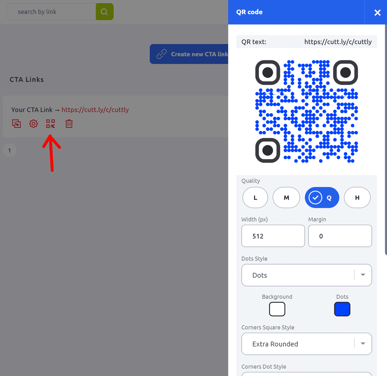 Cuttly - QR code panel with customization options