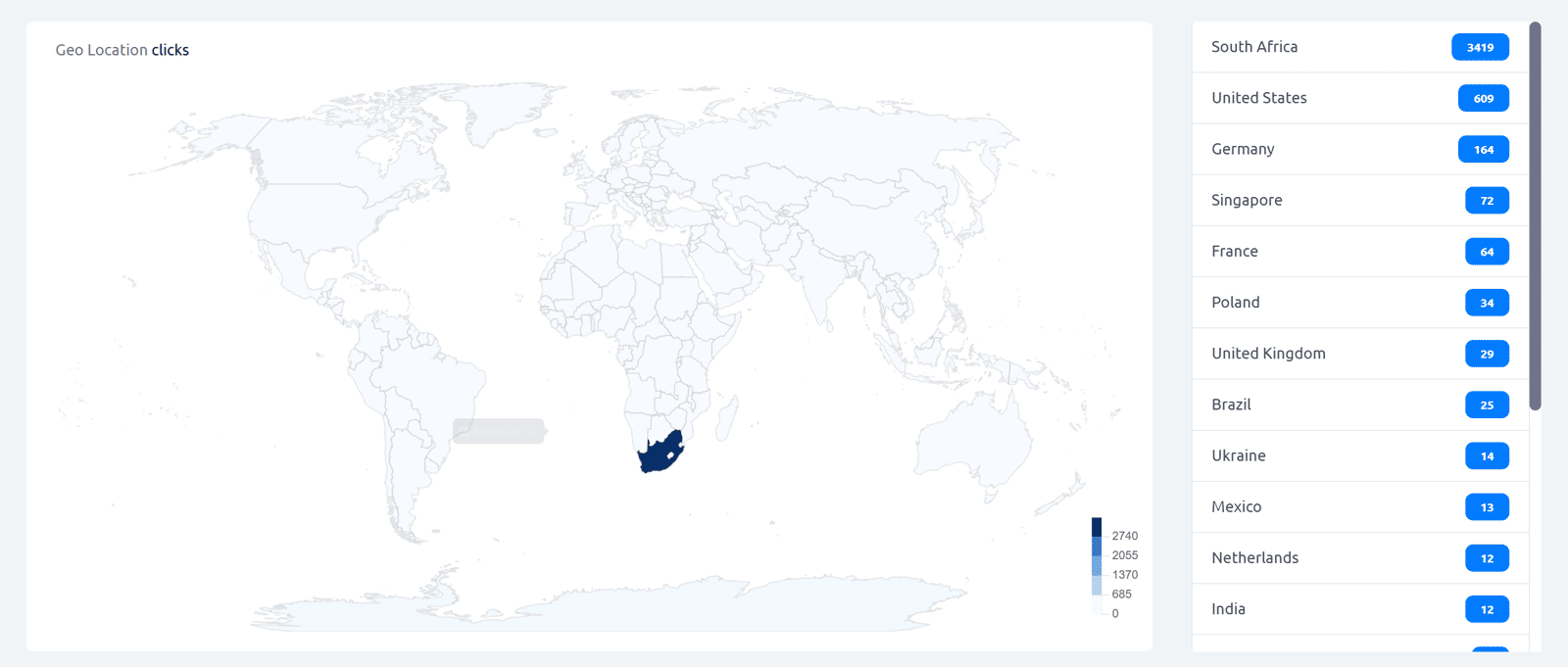 Cuttly - geo location clicks world map