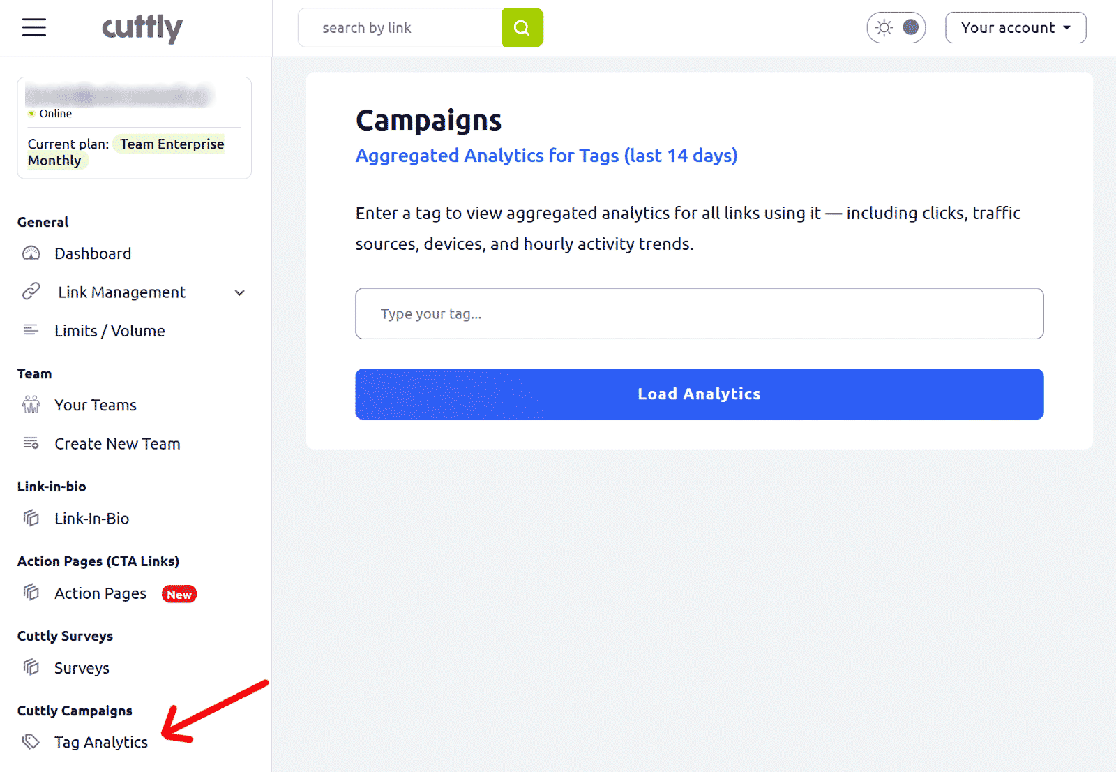 Cuttly - campaigns tag analytics entry