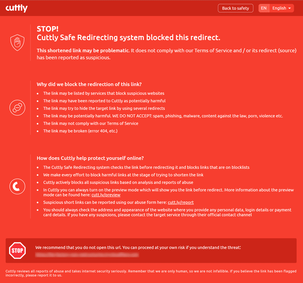 Cuttly Safe Redirecting